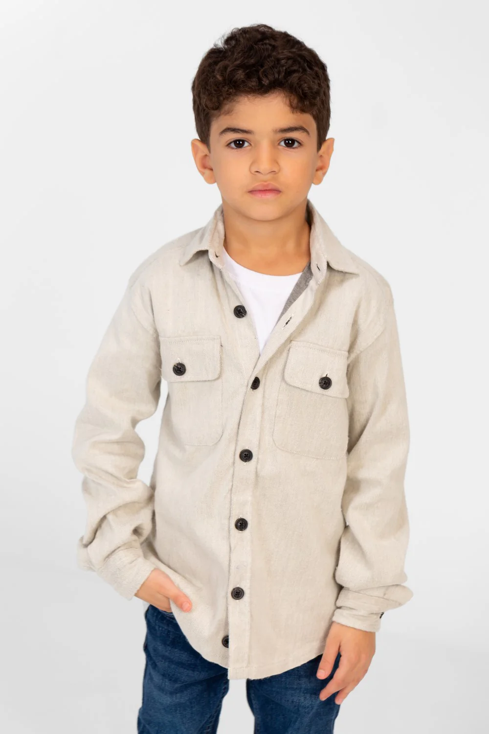 Boy's Plain Shirt With Long Sleeves And Front Pockets - Image 5