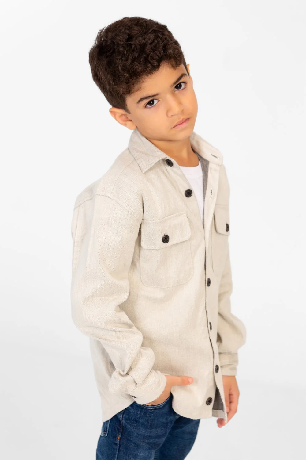 Boy's Plain Shirt With Long Sleeves And Front Pockets - Image 7
