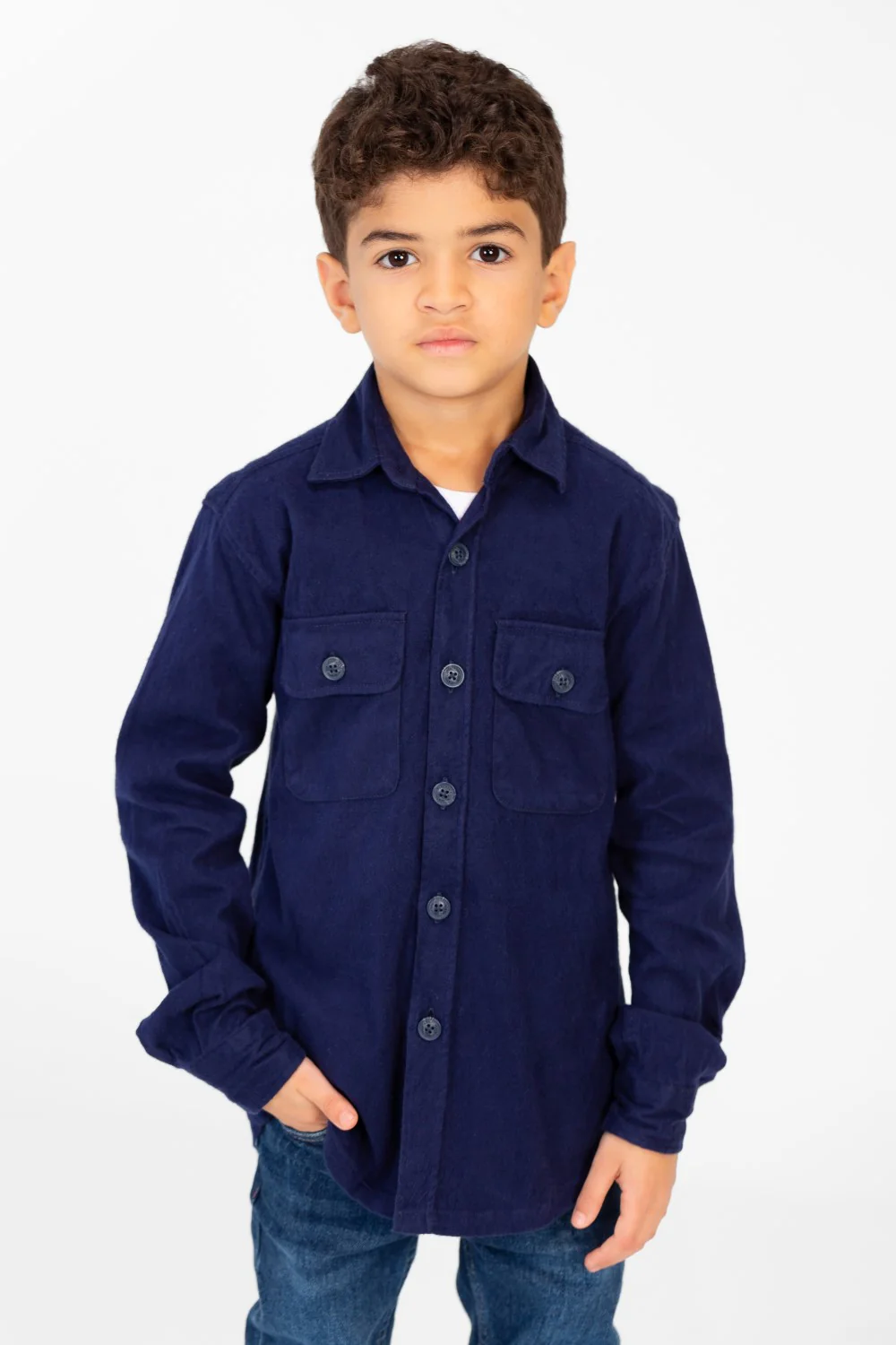Boy's Plain Shirt With Long Sleeves And Front Pockets - Image 9
