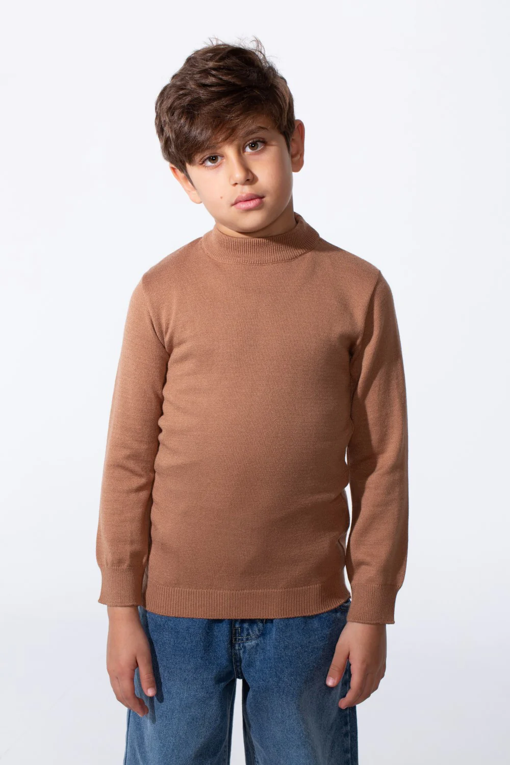 Boy's Plain Slim Fit Long Sleeve Round Pullover - Image 13