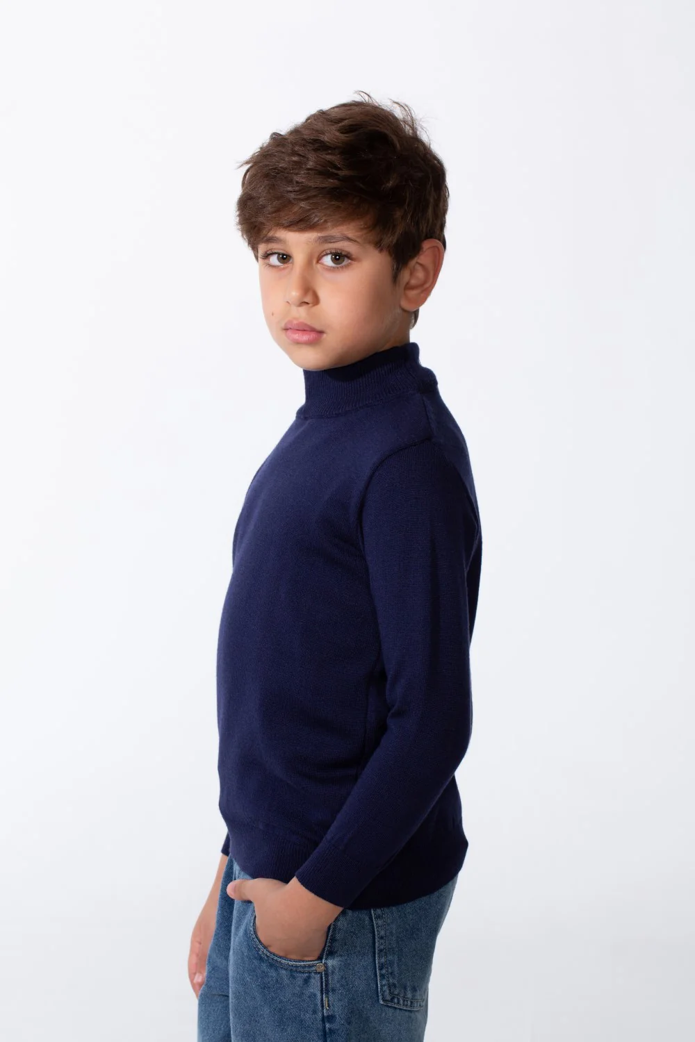 Boy's Plain Slim Fit Long Sleeve Round Pullover - Image 48