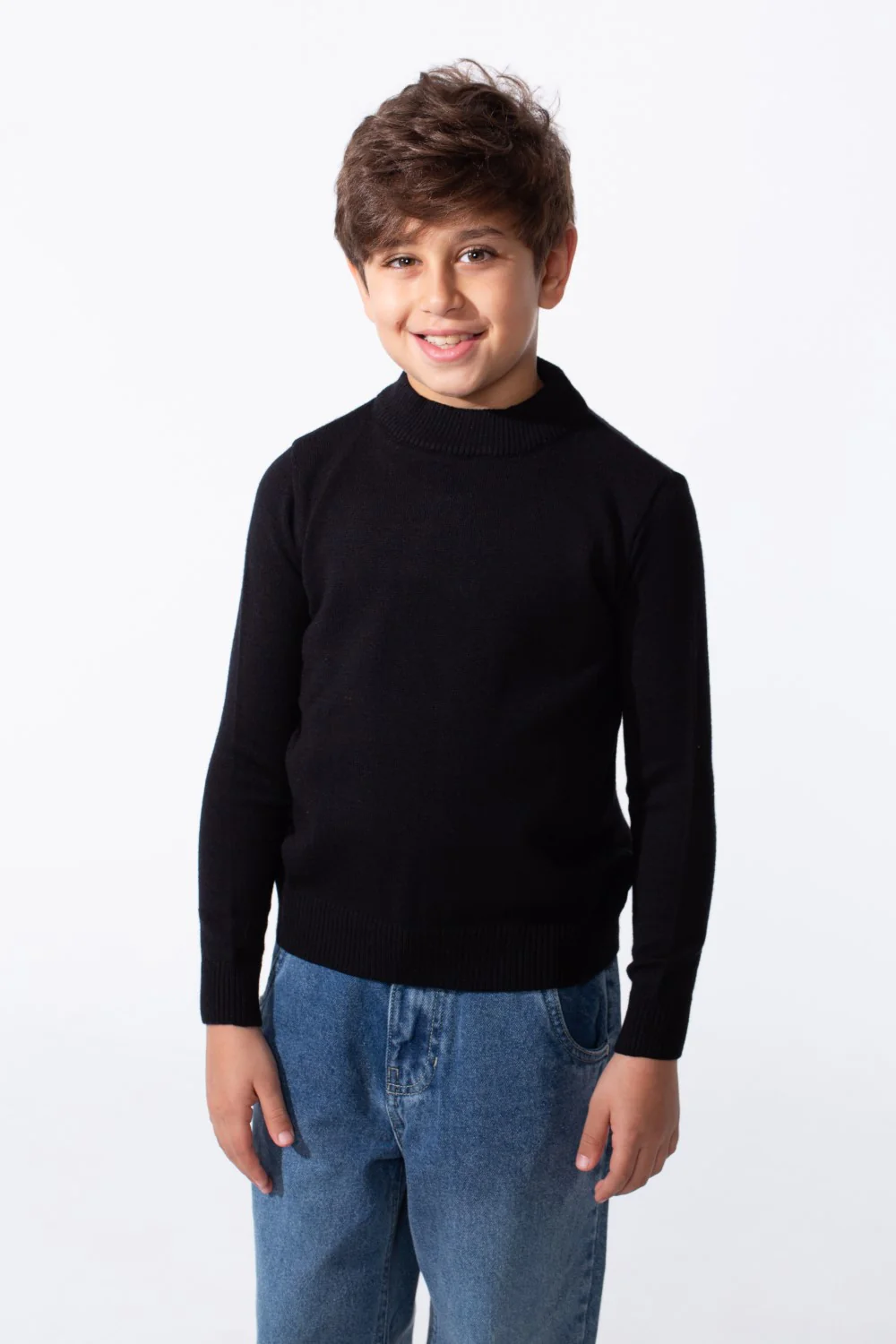 Boy's Plain Slim Fit Long Sleeve Round Pullover - Image 5
