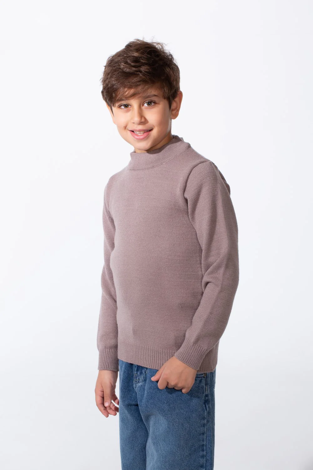 Boy's Plain Slim Fit Long Sleeve Round Pullover - Image 54