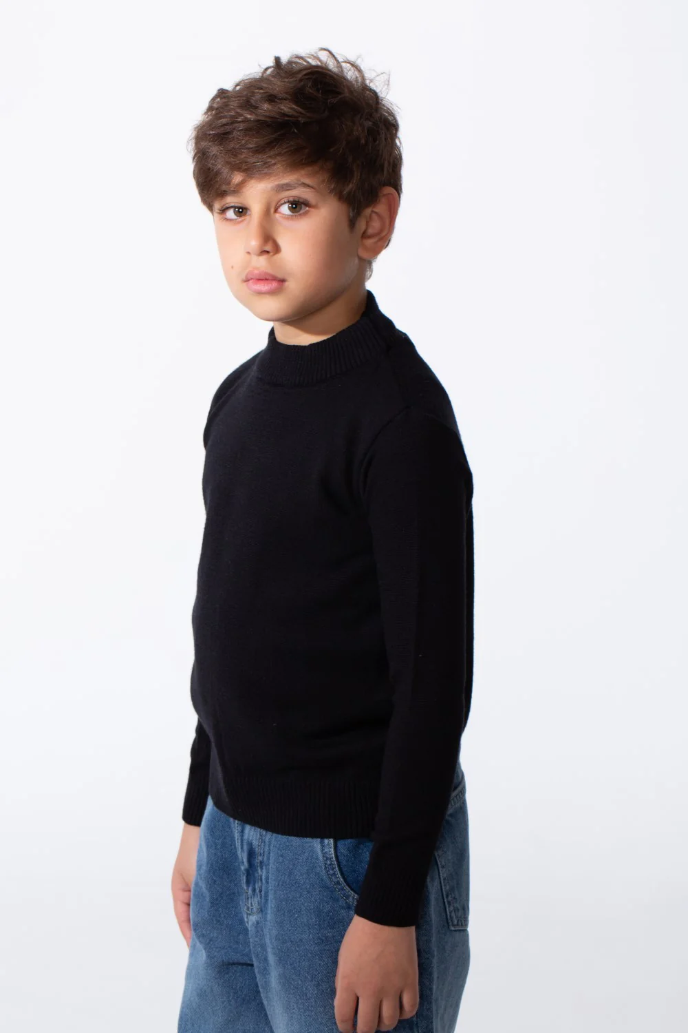 Boy's Plain Slim Fit Long Sleeve Round Pullover - Image 8