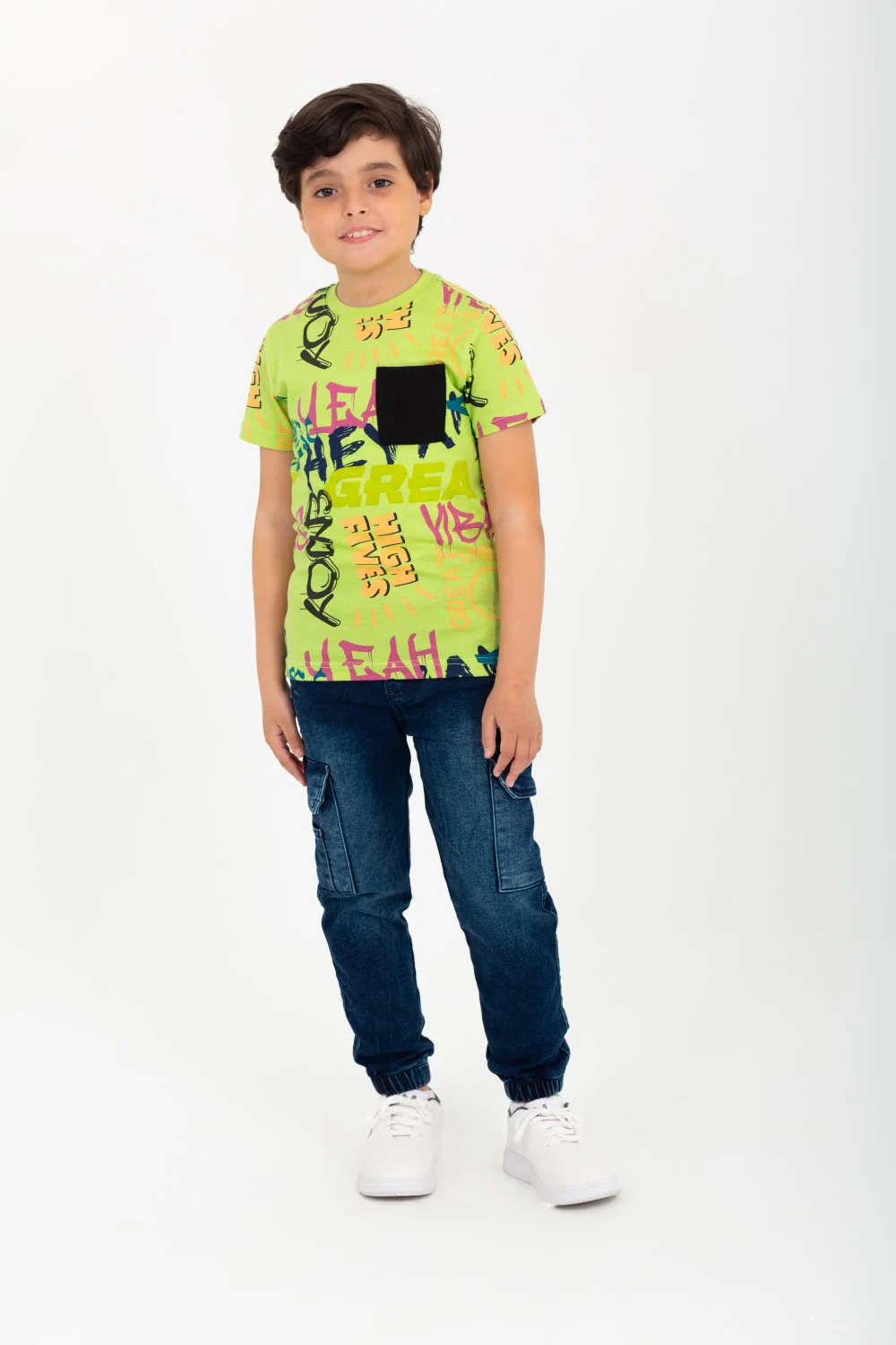 Boys' Printed Half-Sleeve T-shirt With A Pocket On The Front And A Round Neck - Image 3