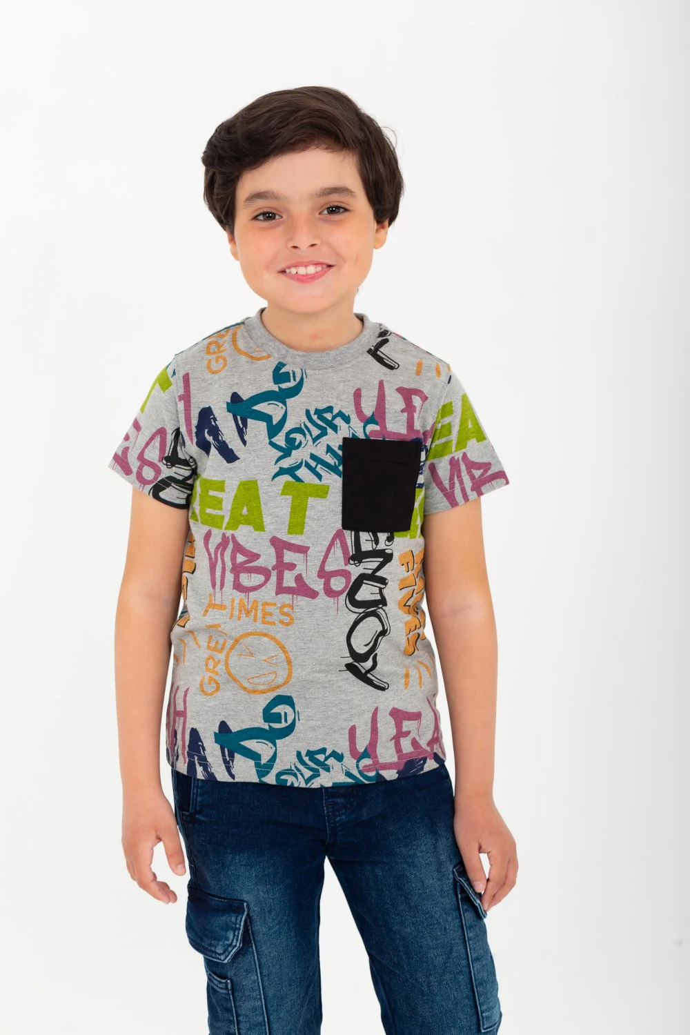 Boys' Printed Half-Sleeve T-shirt With A Pocket On The Front And A Round Neck - Image 6