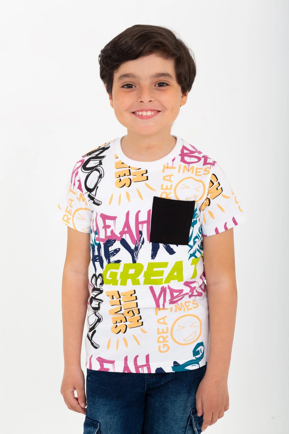 Boys' Printed Half-Sleeve T-shirt With A Pocket On The Front And A Round Neck - Image 9