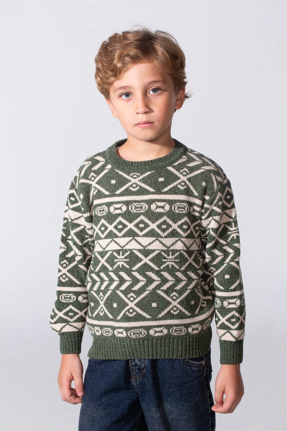 Boy's Printed Slim Fit Jakar Pullover With A Round Neck And Long Sleeves - Image 9