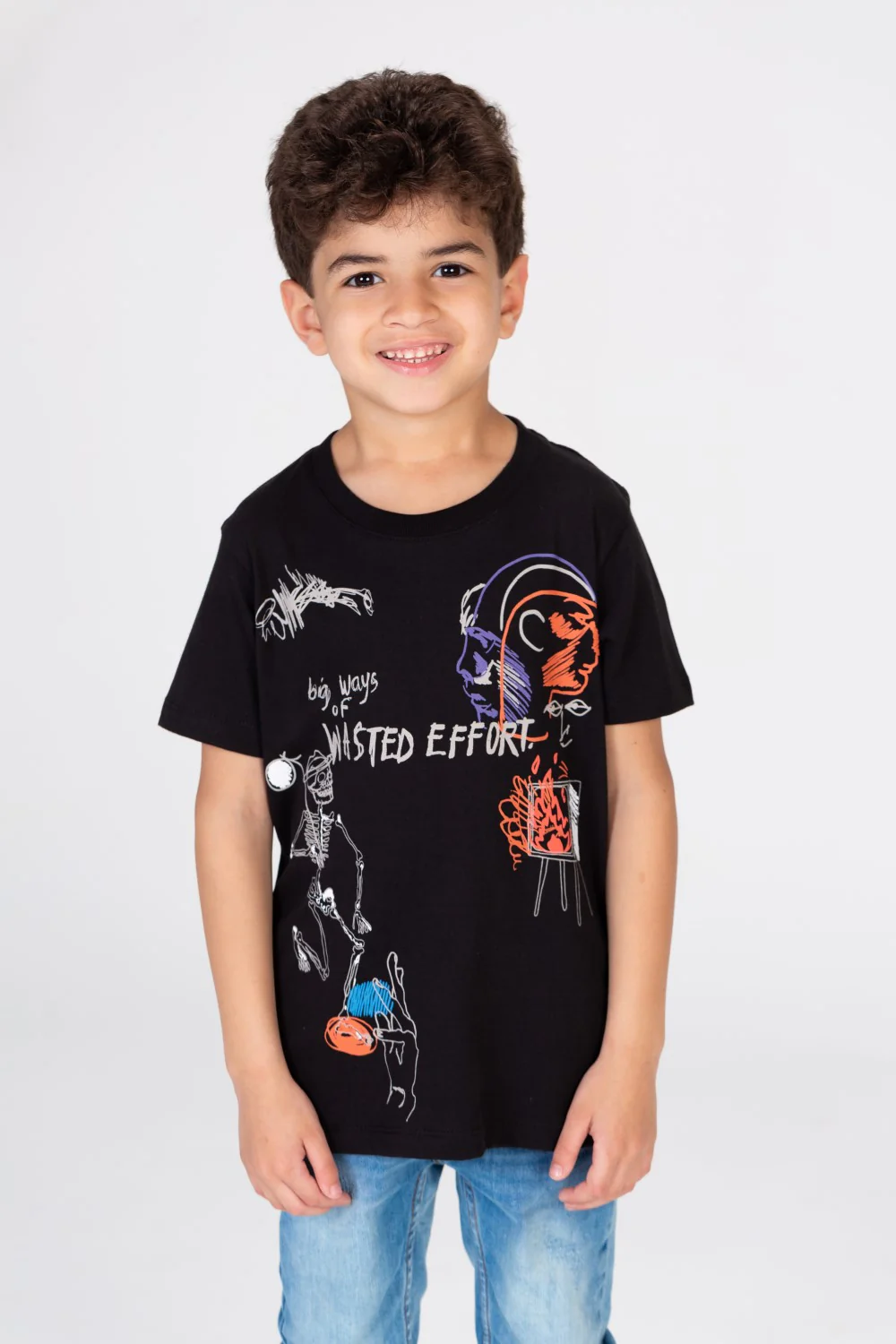 Boy's Printed Stretch Cotton T-shirt In Basic Colours
