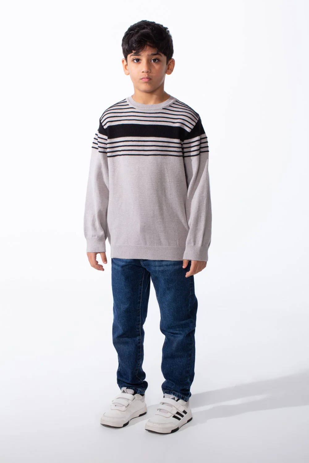 Boy's Refined Fine-Knit Yarn Fine And Bold Multi Stripe Design Slim Fit Pullover - Image 4