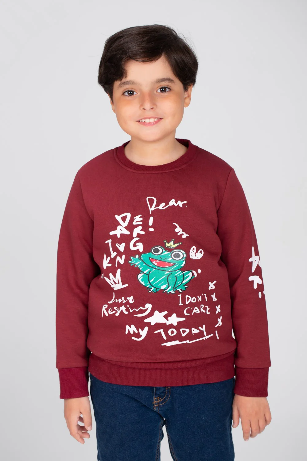 Boy's Regular Fit Made Of Comfort Melton Rounded Neck Padded Front Printed Sweatshirt - Image 3