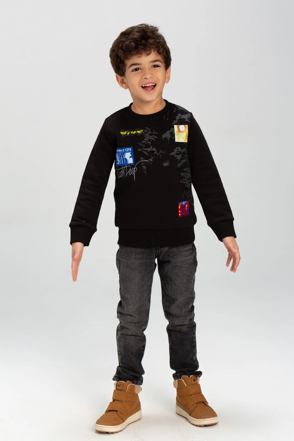 Boy's Regular Fit Made Of Comfort Melton Rounded Neck Padded Printed Sweatshirt