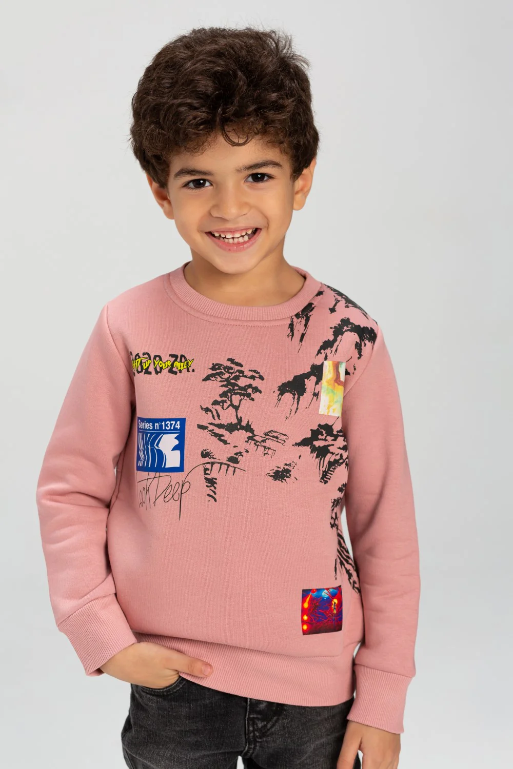Boy's Regular Fit Made Of Comfort Melton Rounded Neck Padded Printed Sweatshirt - Image 6