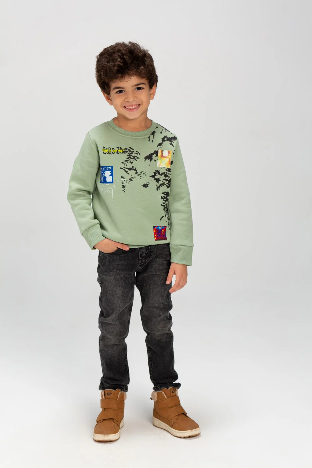 Boy's Regular Fit Made Of Comfort Melton Rounded Neck Padded Printed Sweatshirt - Image 7