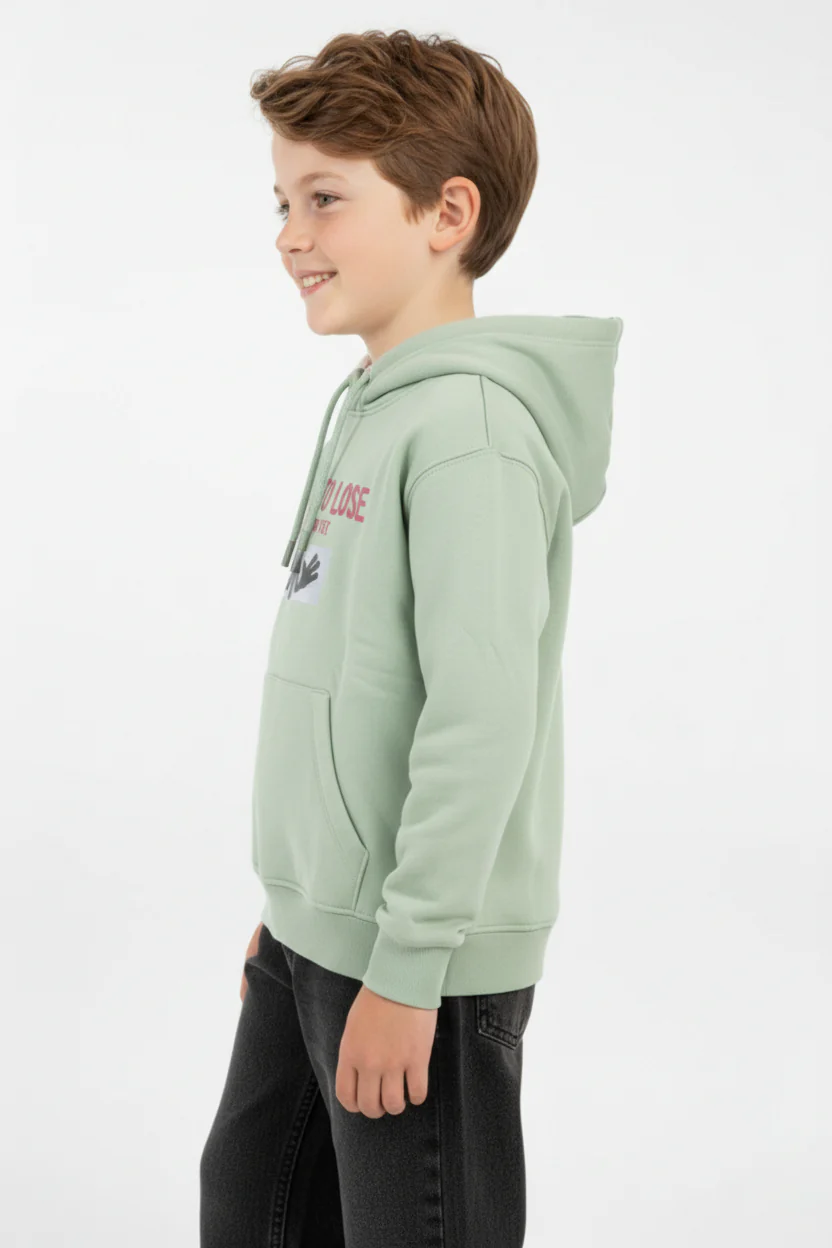 Boy's Regular Fit Melton Graphic Print Long-Sleeved Hood Sweatshirt - Image 11