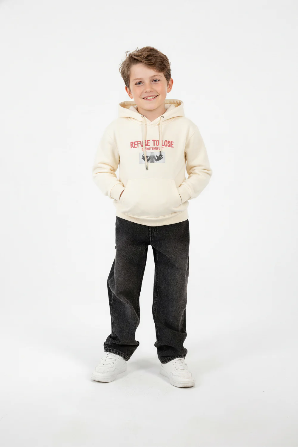 Boy's Regular Fit Melton Graphic Print Long-Sleeved Hood Sweatshirt - Image 4