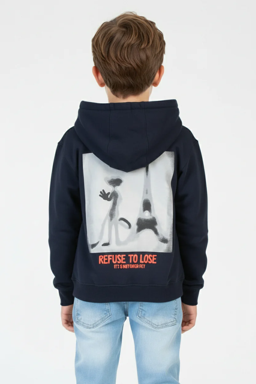 Boy's Regular Fit Melton Graphic Print Long-Sleeved Hood Sweatshirt - Image 6