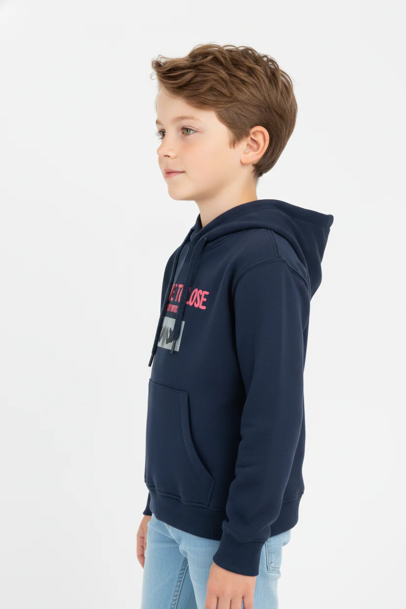 Boy's Regular Fit Melton Graphic Print Long-Sleeved Hood Sweatshirt - Image 7