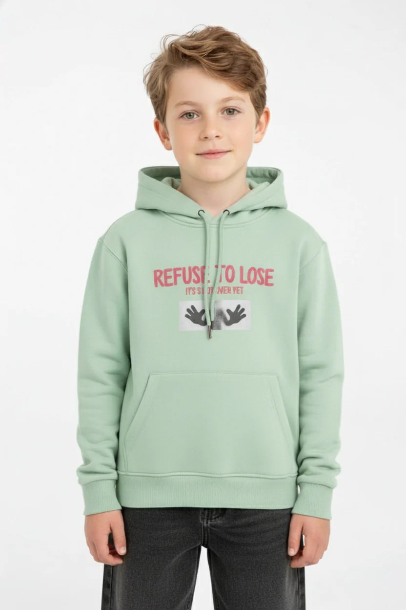 Boy's Regular Fit Melton Graphic Print Long-Sleeved Hood Sweatshirt - Image 9