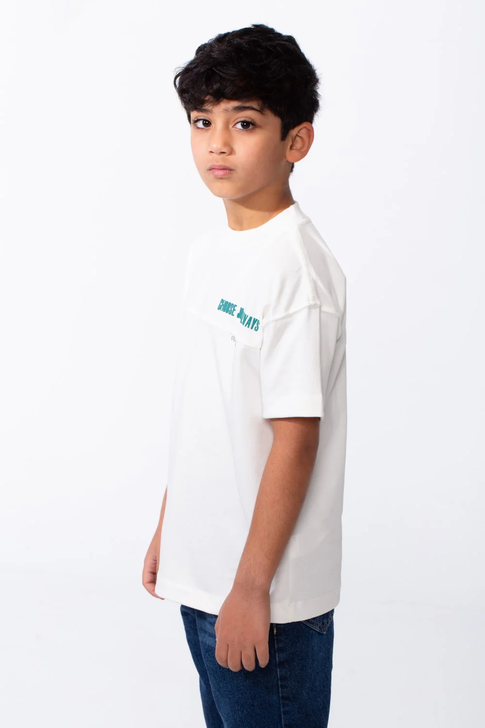 Boy's Ribbed Crew Neck Chest Visible Stitching Line Text Print Practical All Day Slim Fit Tomato Store T-Shirt - Image 11