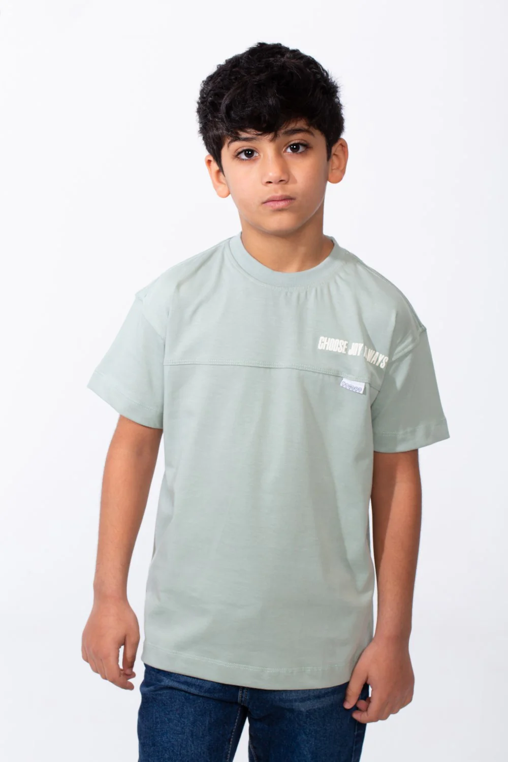 Boy's Ribbed Crew Neck Chest Visible Stitching Line Text Print Practical All Day Slim Fit Tomato Store T-Shirt - Image 5