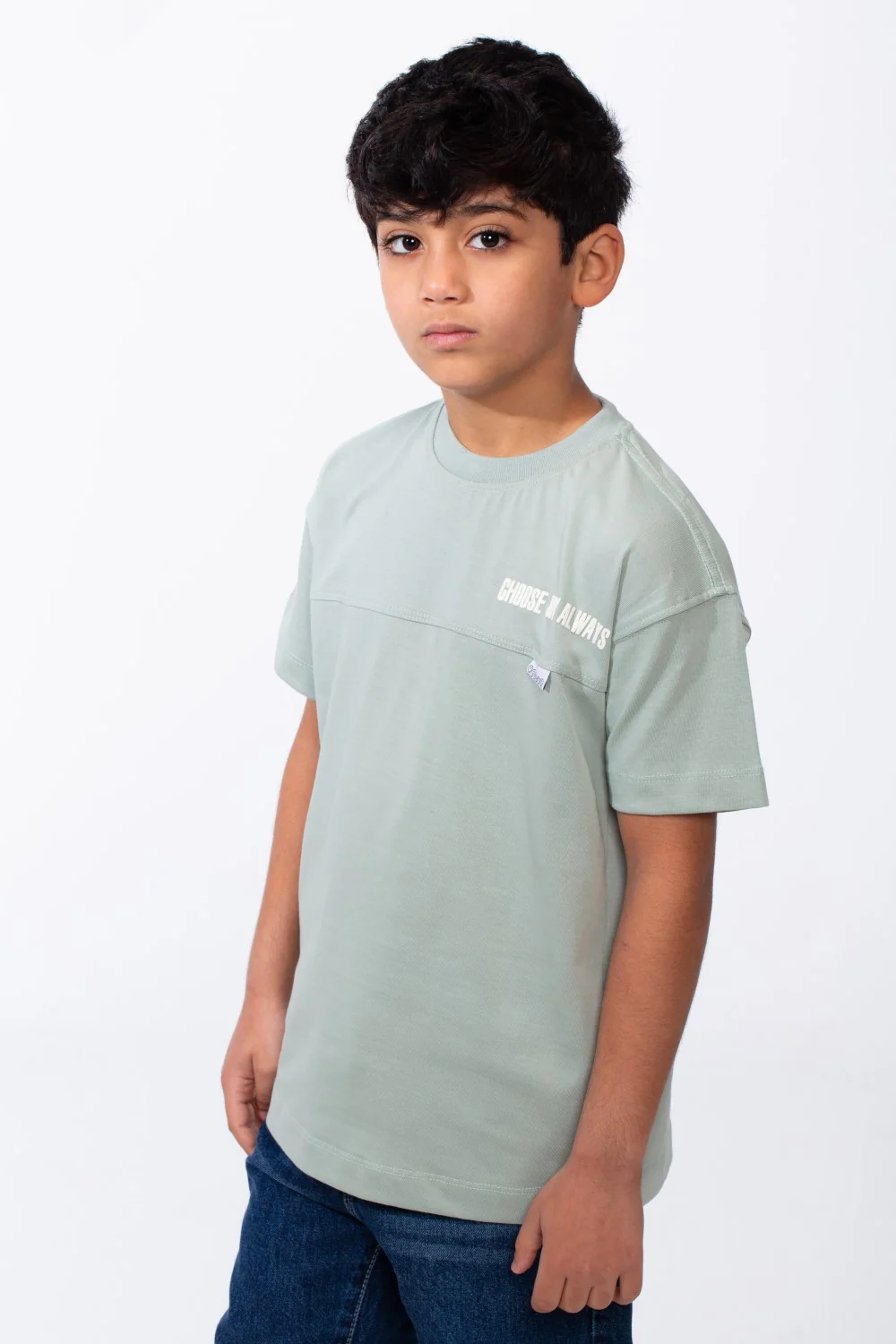 Boy's Ribbed Crew Neck Chest Visible Stitching Line Text Print Practical All Day Slim Fit Tomato Store T-Shirt - Image 8