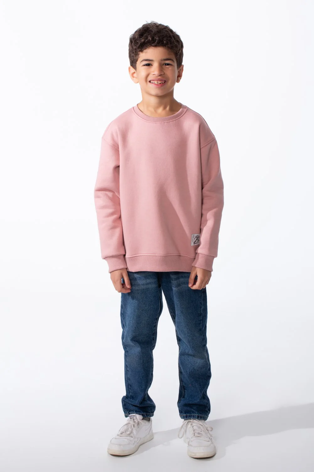 Boy's Ribbed Crew Neckline White Label Patch Dropped Shoulder Melton Slim Fit Sweatshirt - Image 11