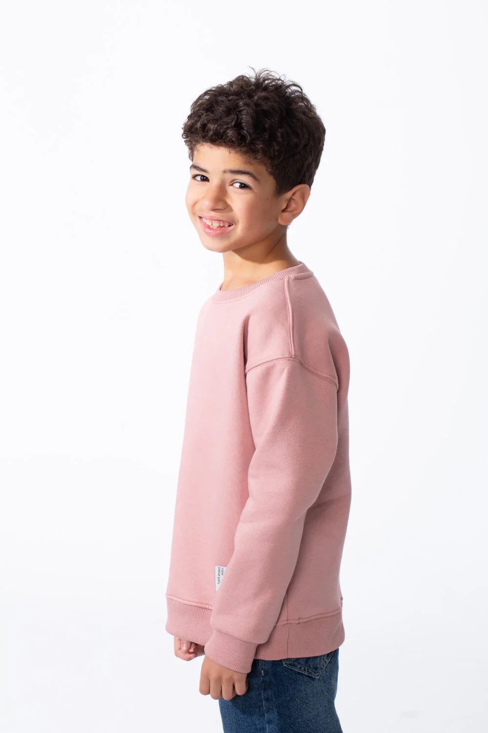 Boy's Ribbed Crew Neckline White Label Patch Dropped Shoulder Melton Slim Fit Sweatshirt - Image 12