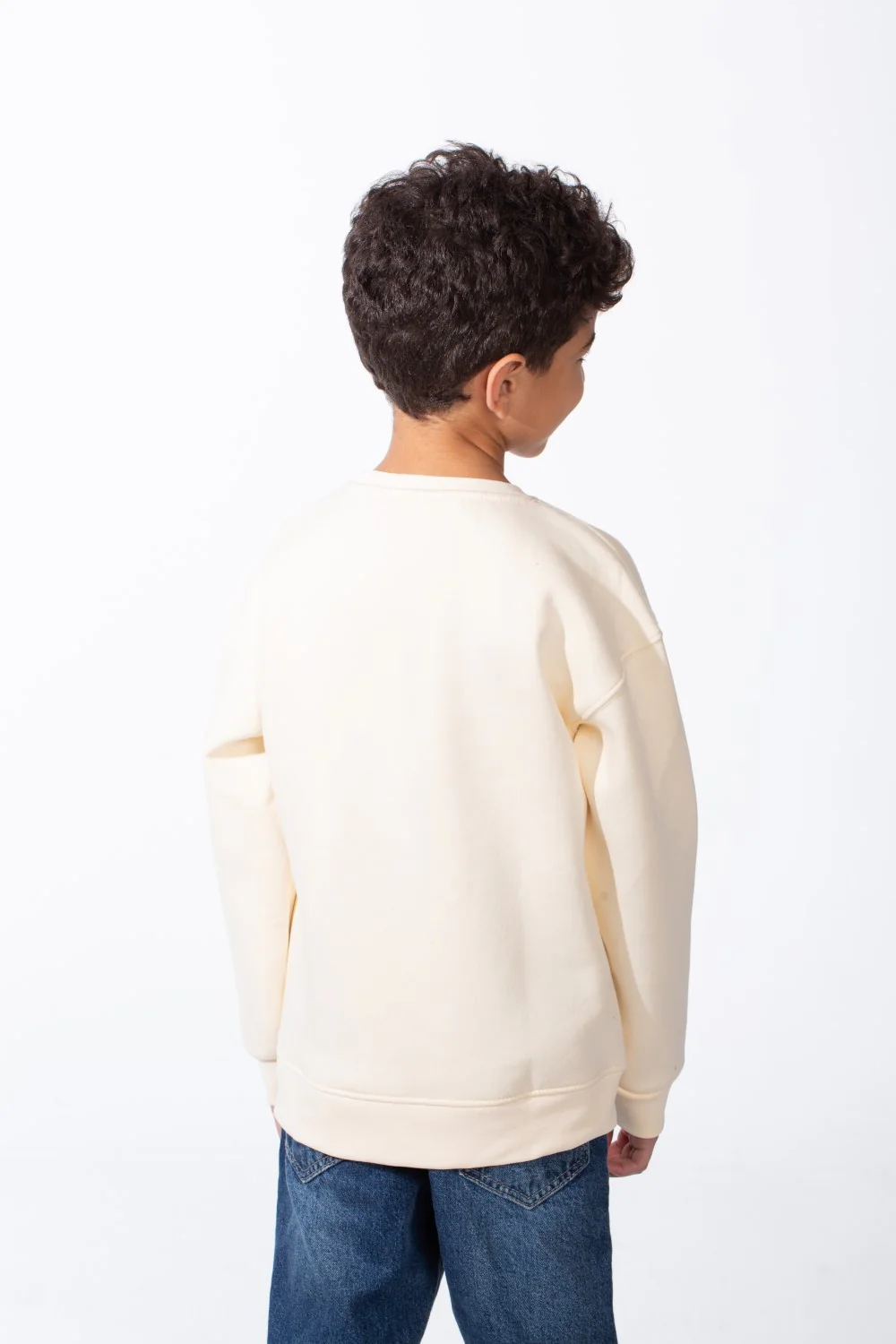 Boy's Ribbed Crew Neckline White Label Patch Dropped Shoulder Melton Slim Fit Sweatshirt - Image 14