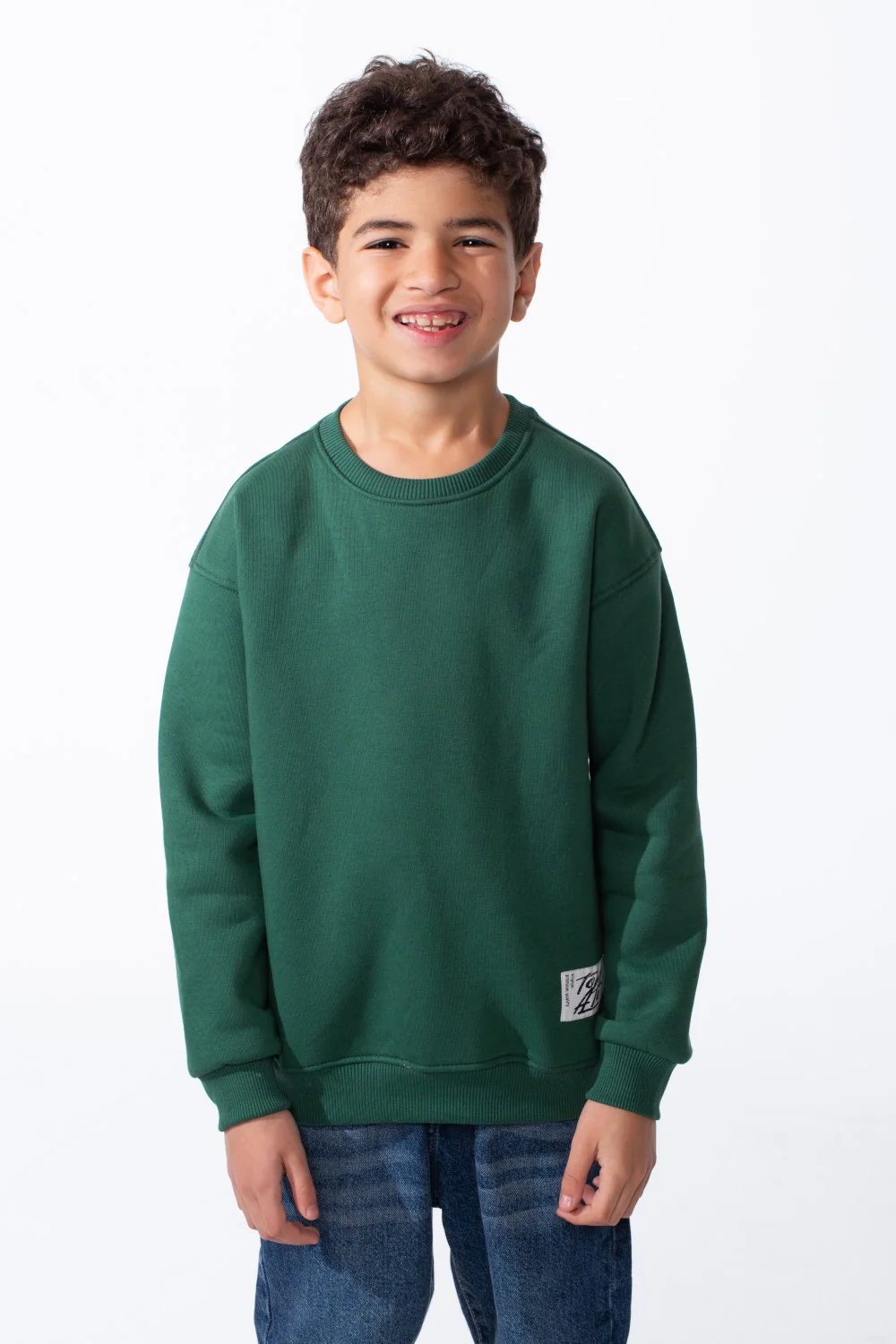 Boy's Ribbed Crew Neckline White Label Patch Dropped Shoulder Melton Slim Fit Sweatshirt - Image 17