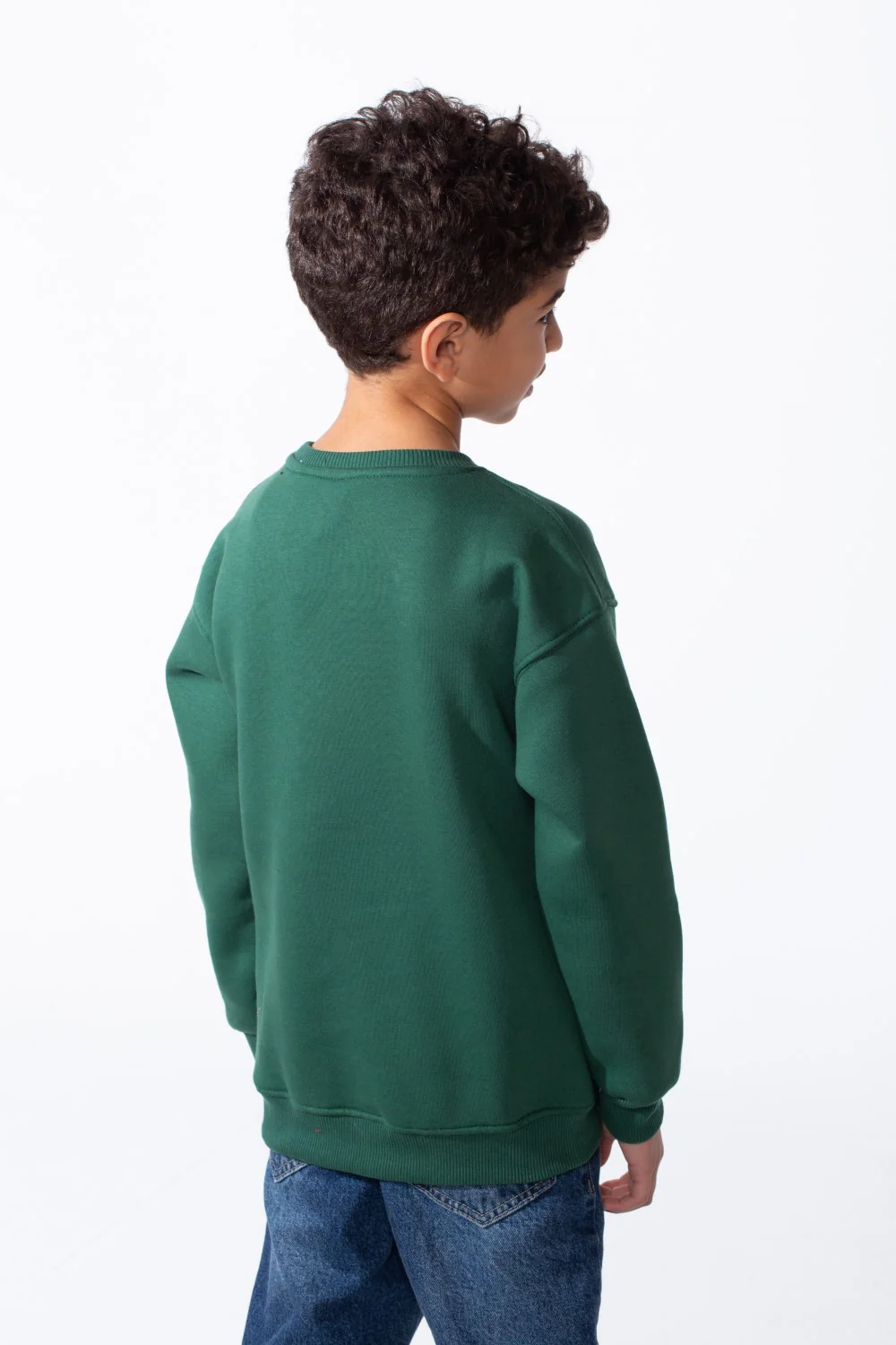 Boy's Ribbed Crew Neckline White Label Patch Dropped Shoulder Melton Slim Fit Sweatshirt - Image 18
