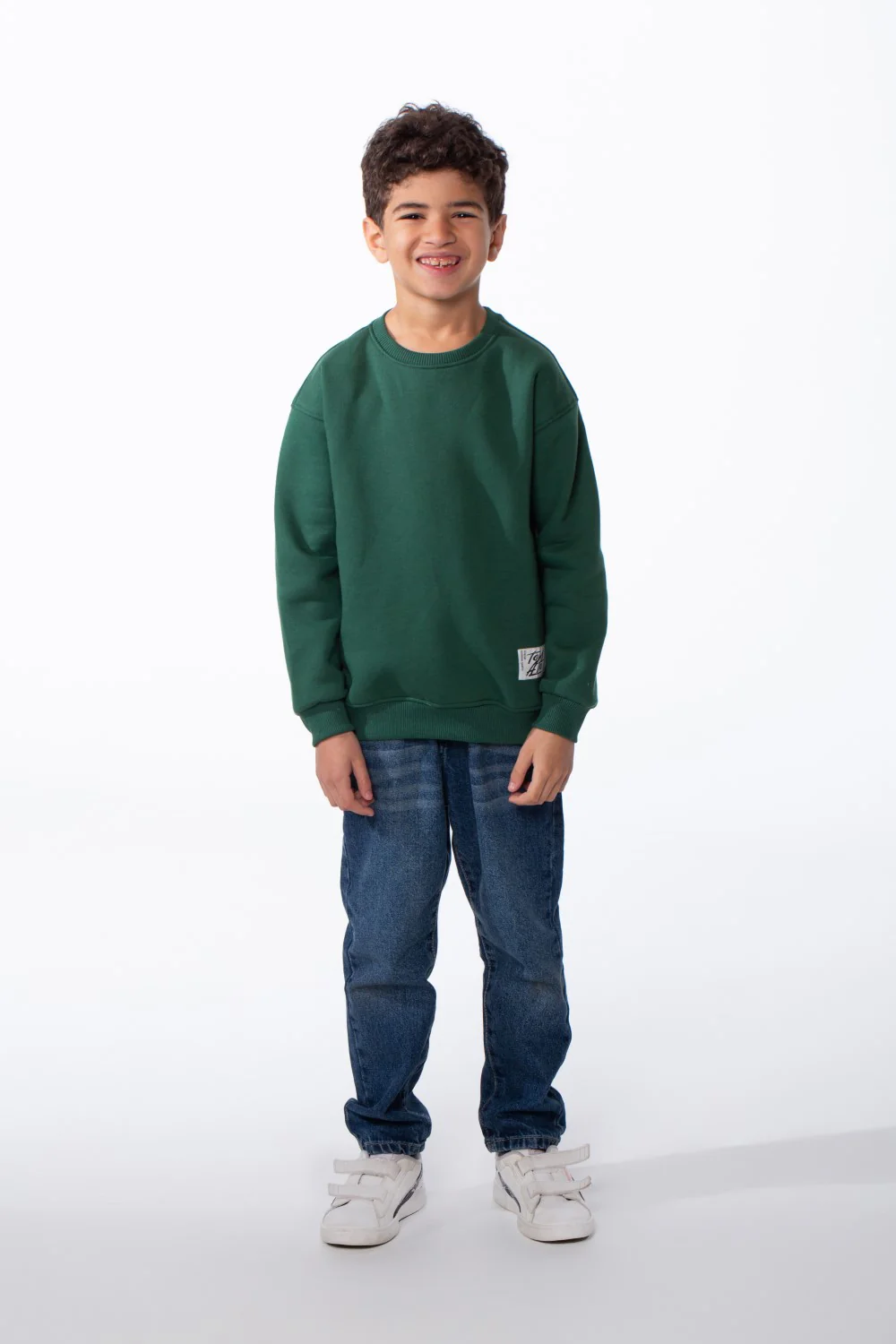 Boy's Ribbed Crew Neckline White Label Patch Dropped Shoulder Melton Slim Fit Sweatshirt - Image 19