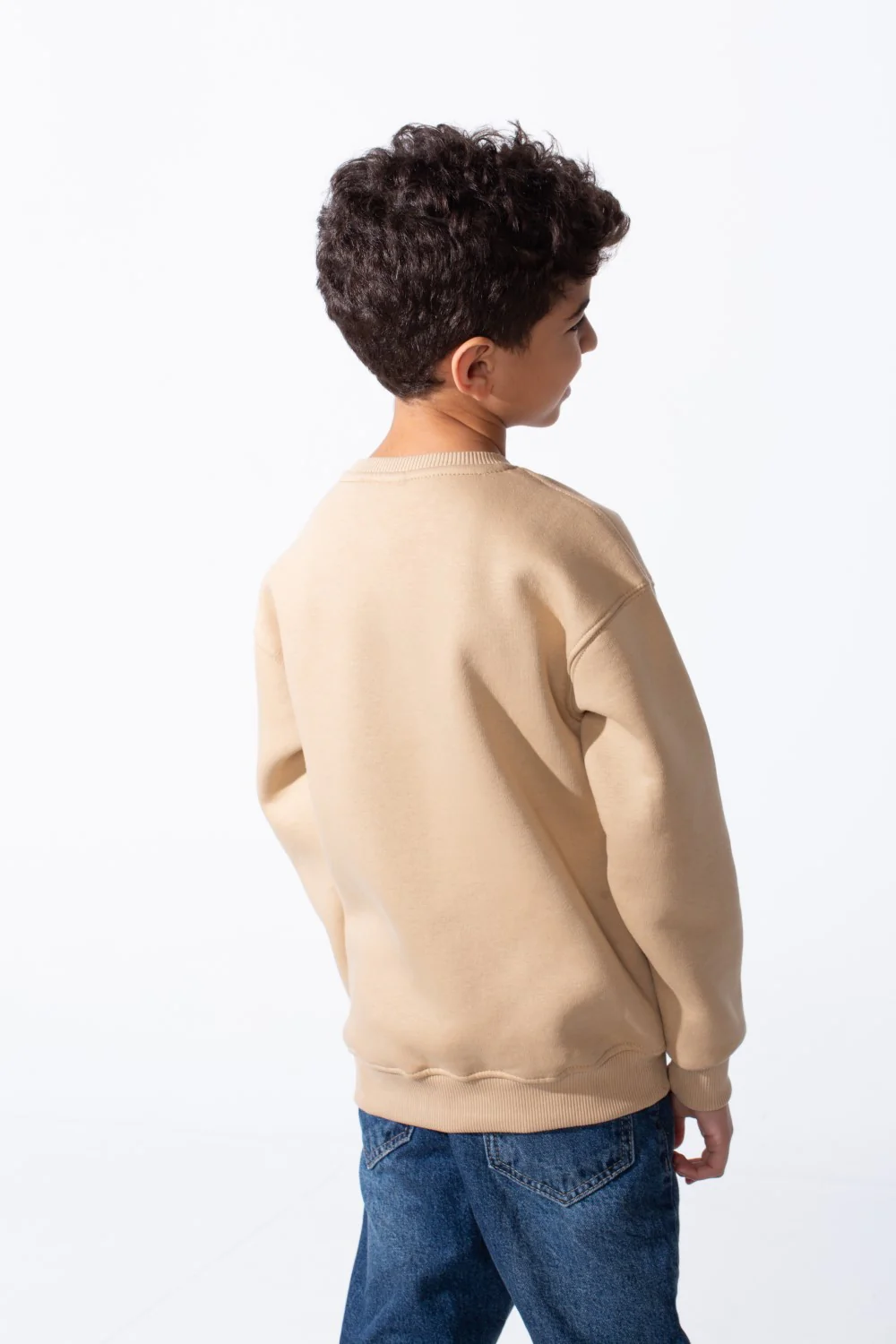 Boy's Ribbed Crew Neckline White Label Patch Dropped Shoulder Melton Slim Fit Sweatshirt - Image 2