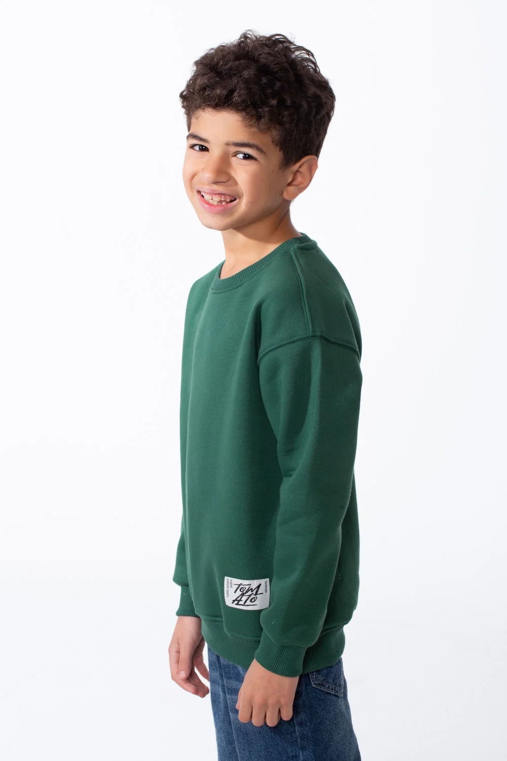 Boy's Ribbed Crew Neckline White Label Patch Dropped Shoulder Melton Slim Fit Sweatshirt - Image 20