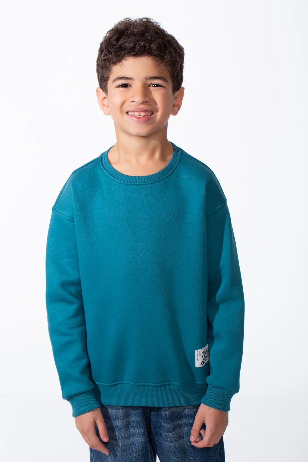 Boy's Ribbed Crew Neckline White Label Patch Dropped Shoulder Melton Slim Fit Sweatshirt - Image 21