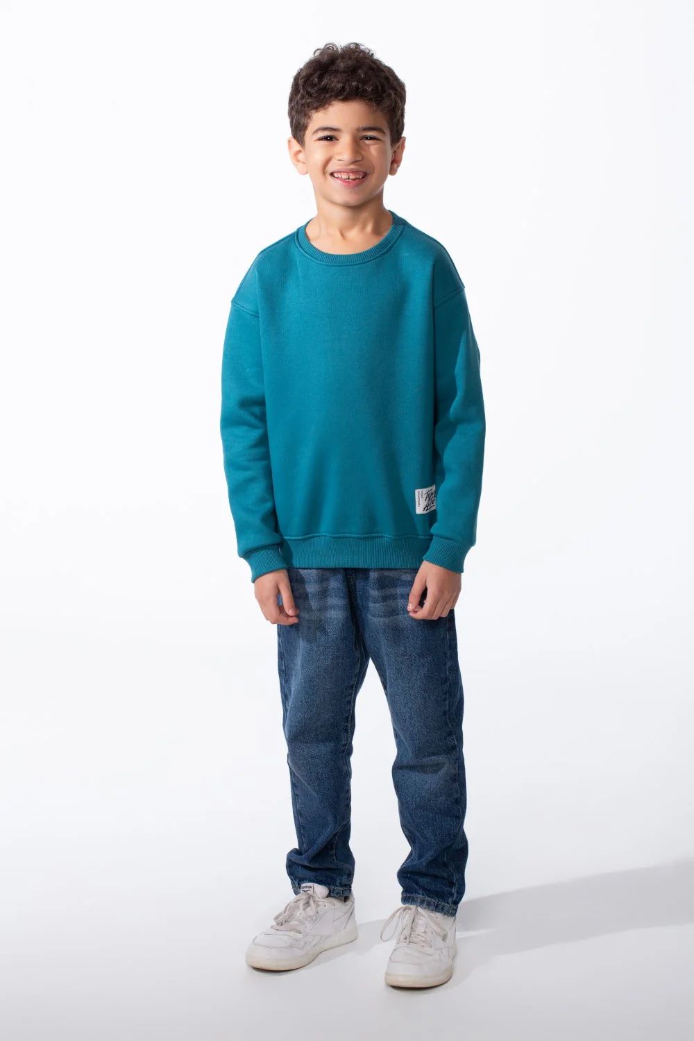 Boy's Ribbed Crew Neckline White Label Patch Dropped Shoulder Melton Slim Fit Sweatshirt - Image 23