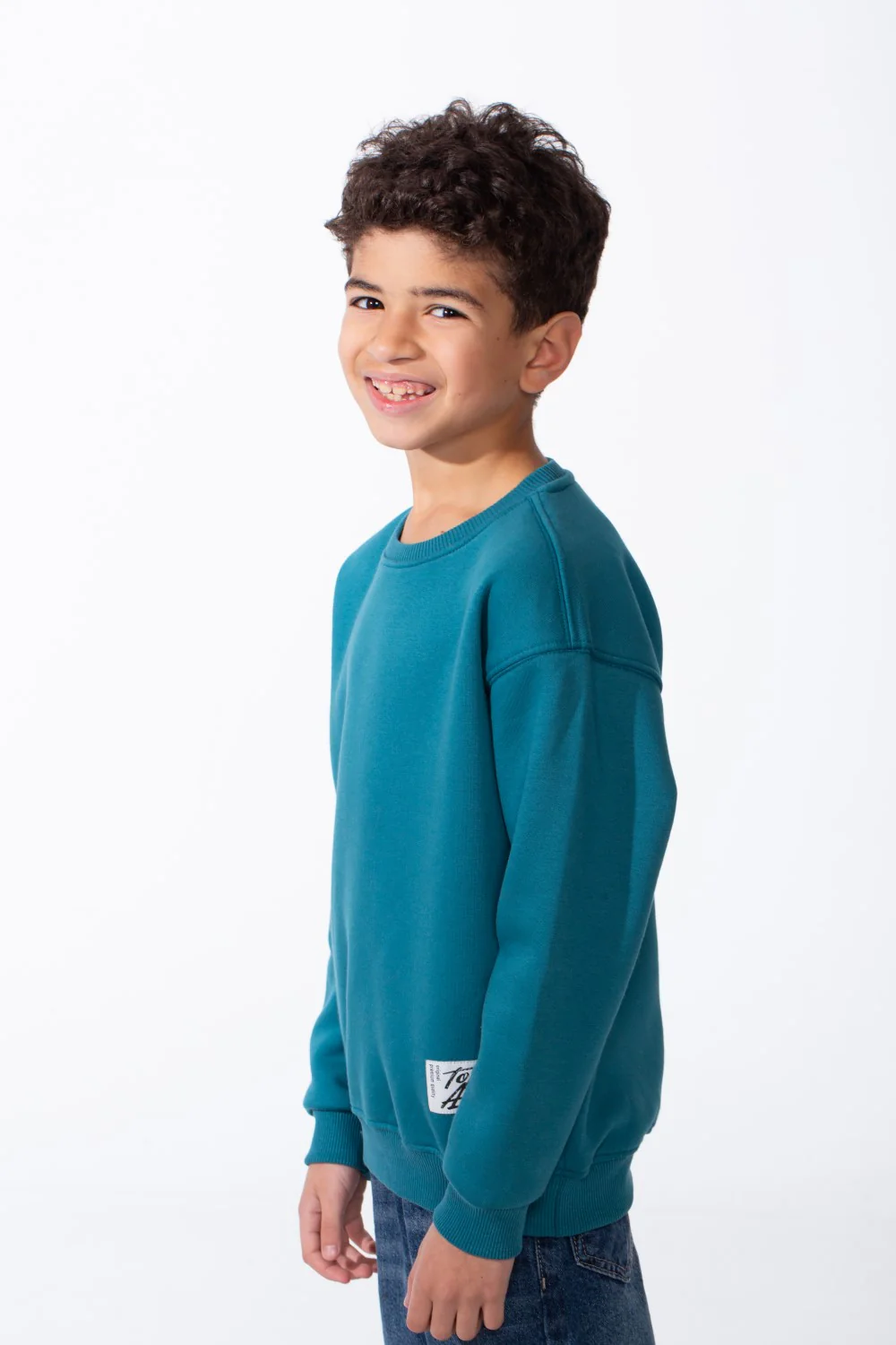 Boy's Ribbed Crew Neckline White Label Patch Dropped Shoulder Melton Slim Fit Sweatshirt - Image 24