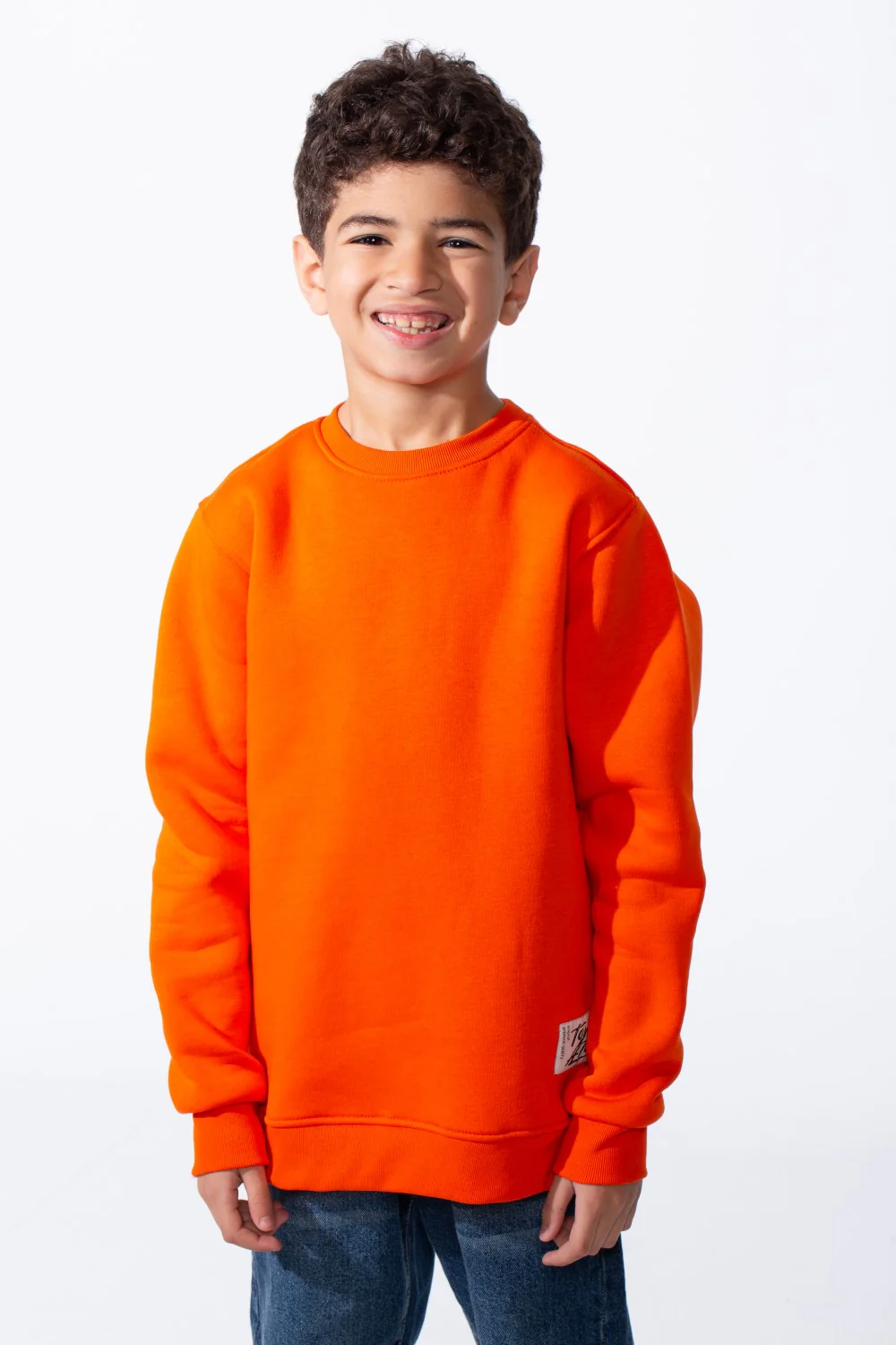 Boy's Ribbed Crew Neckline White Label Patch Dropped Shoulder Melton Slim Fit Sweatshirt - Image 25