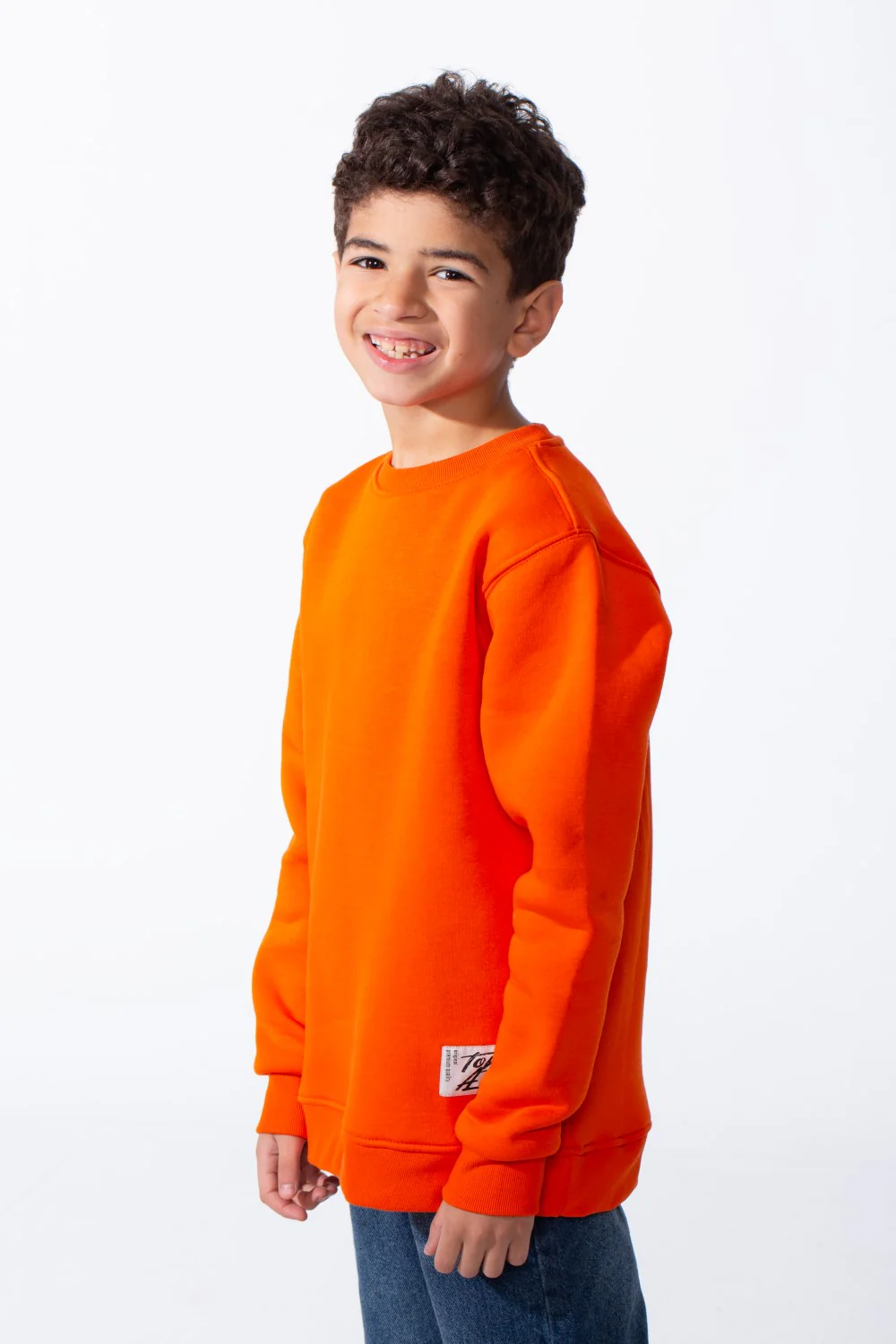 Boy's Ribbed Crew Neckline White Label Patch Dropped Shoulder Melton Slim Fit Sweatshirt - Image 28