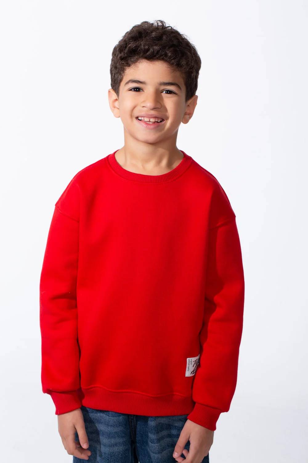 Boy's Ribbed Crew Neckline White Label Patch Dropped Shoulder Melton Slim Fit Sweatshirt - Image 29