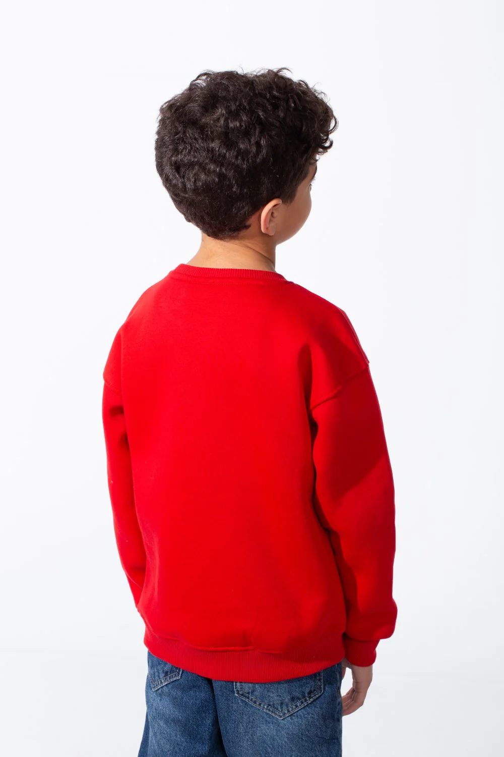 Boy's Ribbed Crew Neckline White Label Patch Dropped Shoulder Melton Slim Fit Sweatshirt - Image 30