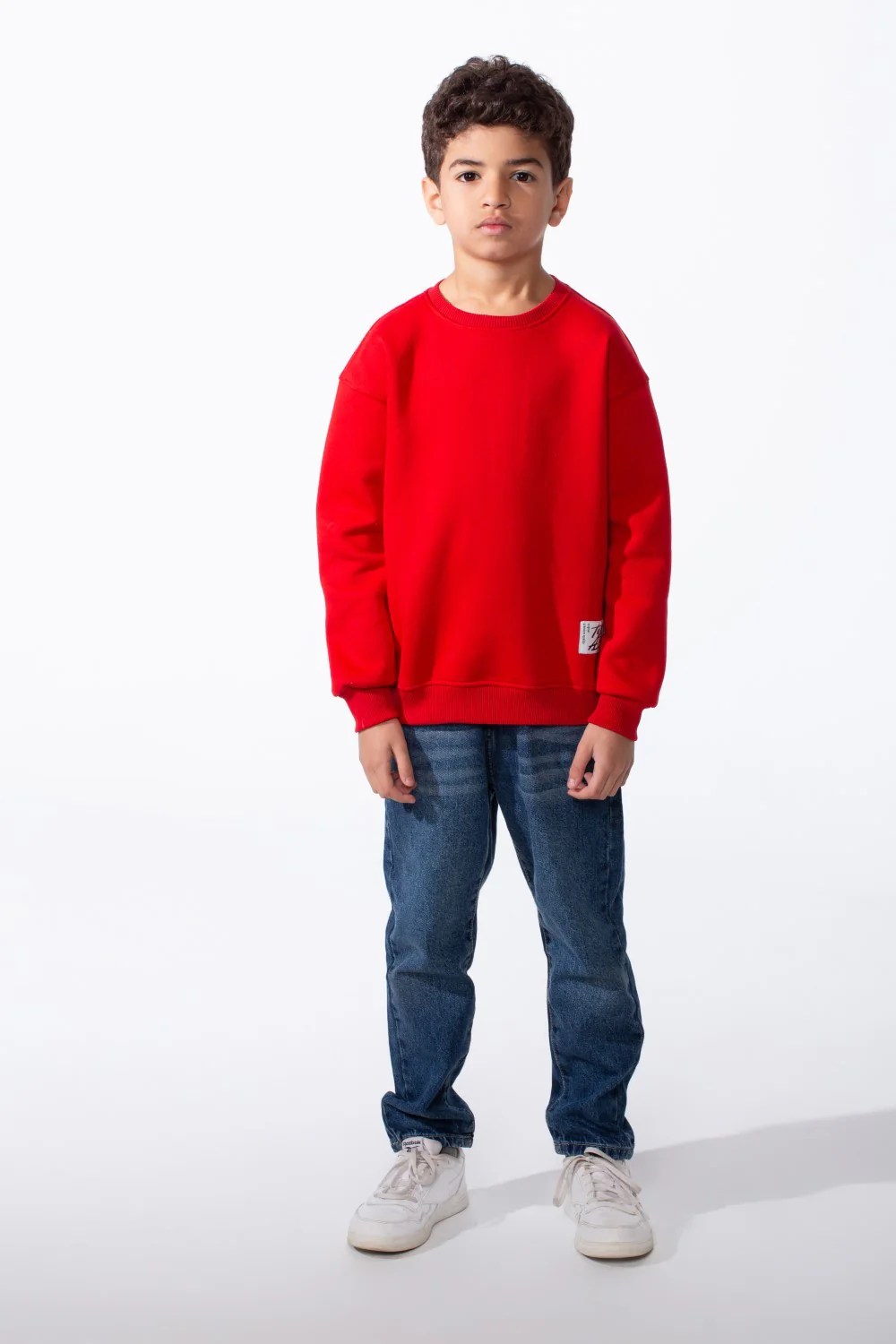 Boy's Ribbed Crew Neckline White Label Patch Dropped Shoulder Melton Slim Fit Sweatshirt - Image 31