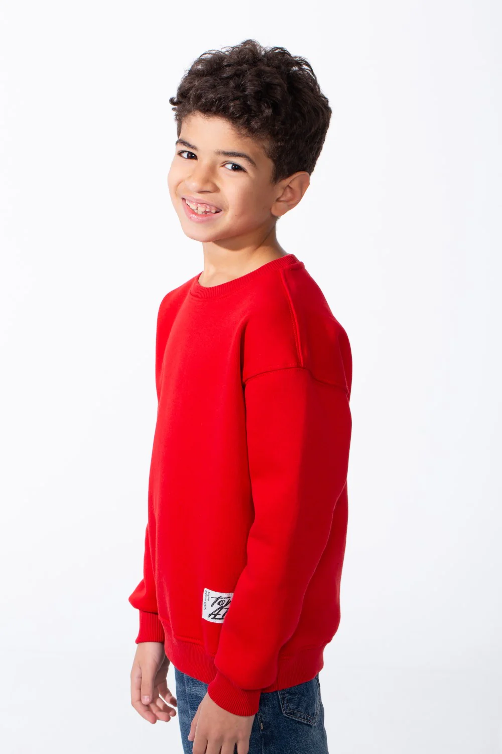 Boy's Ribbed Crew Neckline White Label Patch Dropped Shoulder Melton Slim Fit Sweatshirt - Image 32
