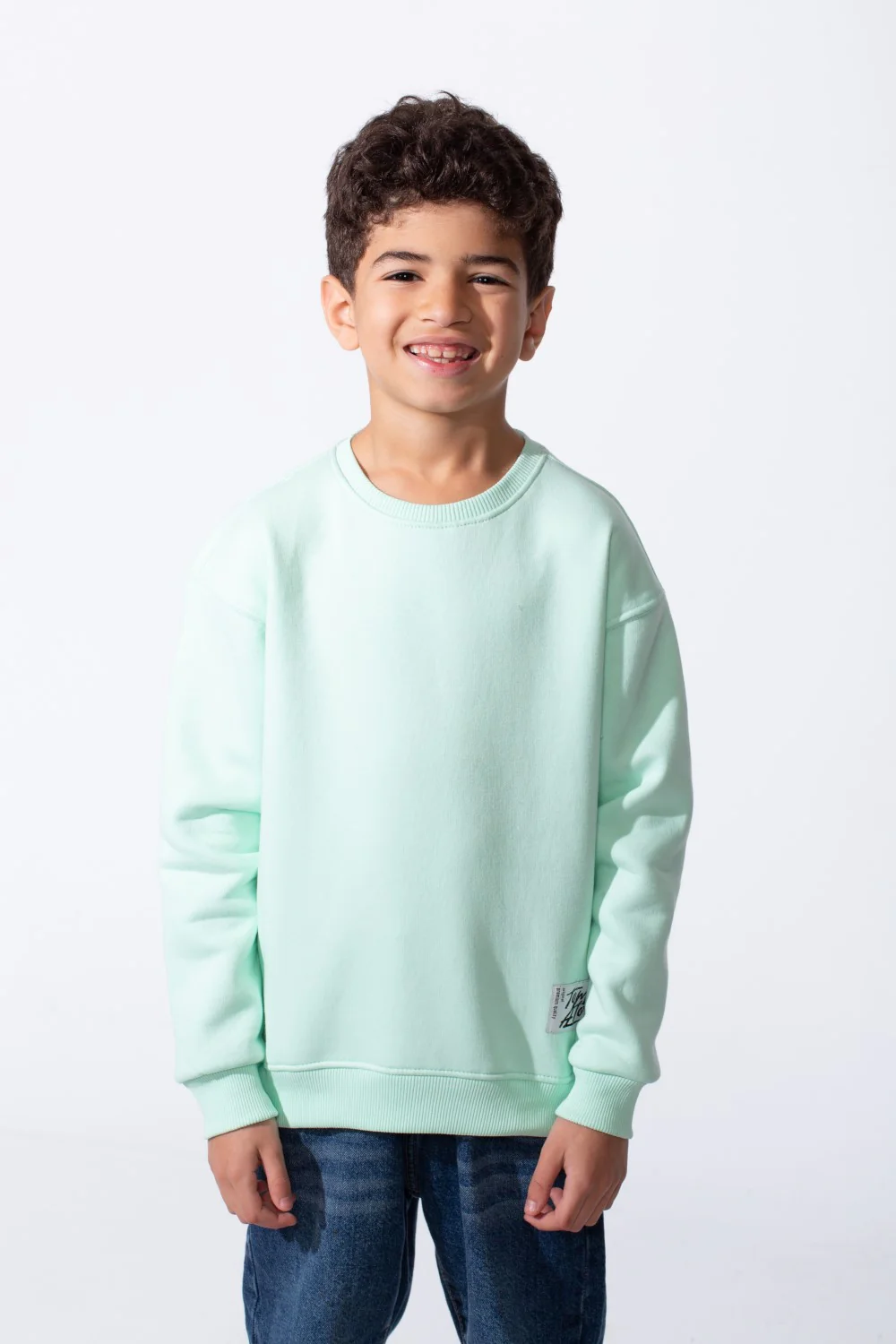 Boy's Ribbed Crew Neckline White Label Patch Dropped Shoulder Melton Slim Fit Sweatshirt - Image 33