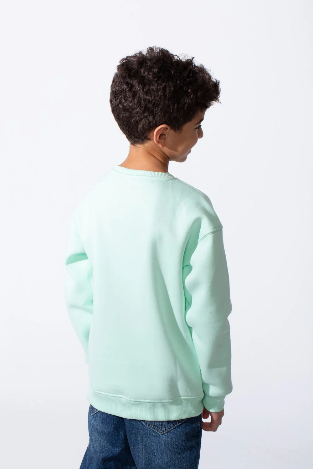 Boy's Ribbed Crew Neckline White Label Patch Dropped Shoulder Melton Slim Fit Sweatshirt - Image 34