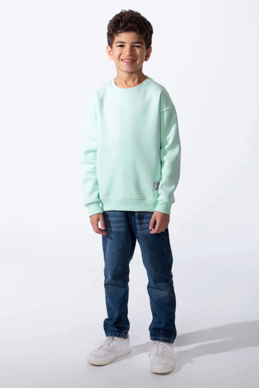 Boy's Ribbed Crew Neckline White Label Patch Dropped Shoulder Melton Slim Fit Sweatshirt - Image 35