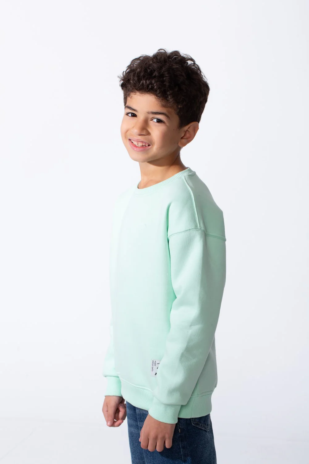 Boy's Ribbed Crew Neckline White Label Patch Dropped Shoulder Melton Slim Fit Sweatshirt - Image 36