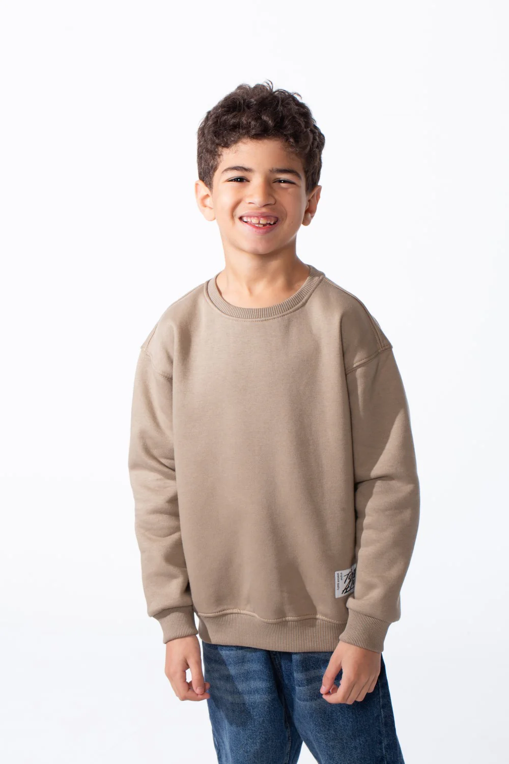 Boy's Ribbed Crew Neckline White Label Patch Dropped Shoulder Melton Slim Fit Sweatshirt - Image 37