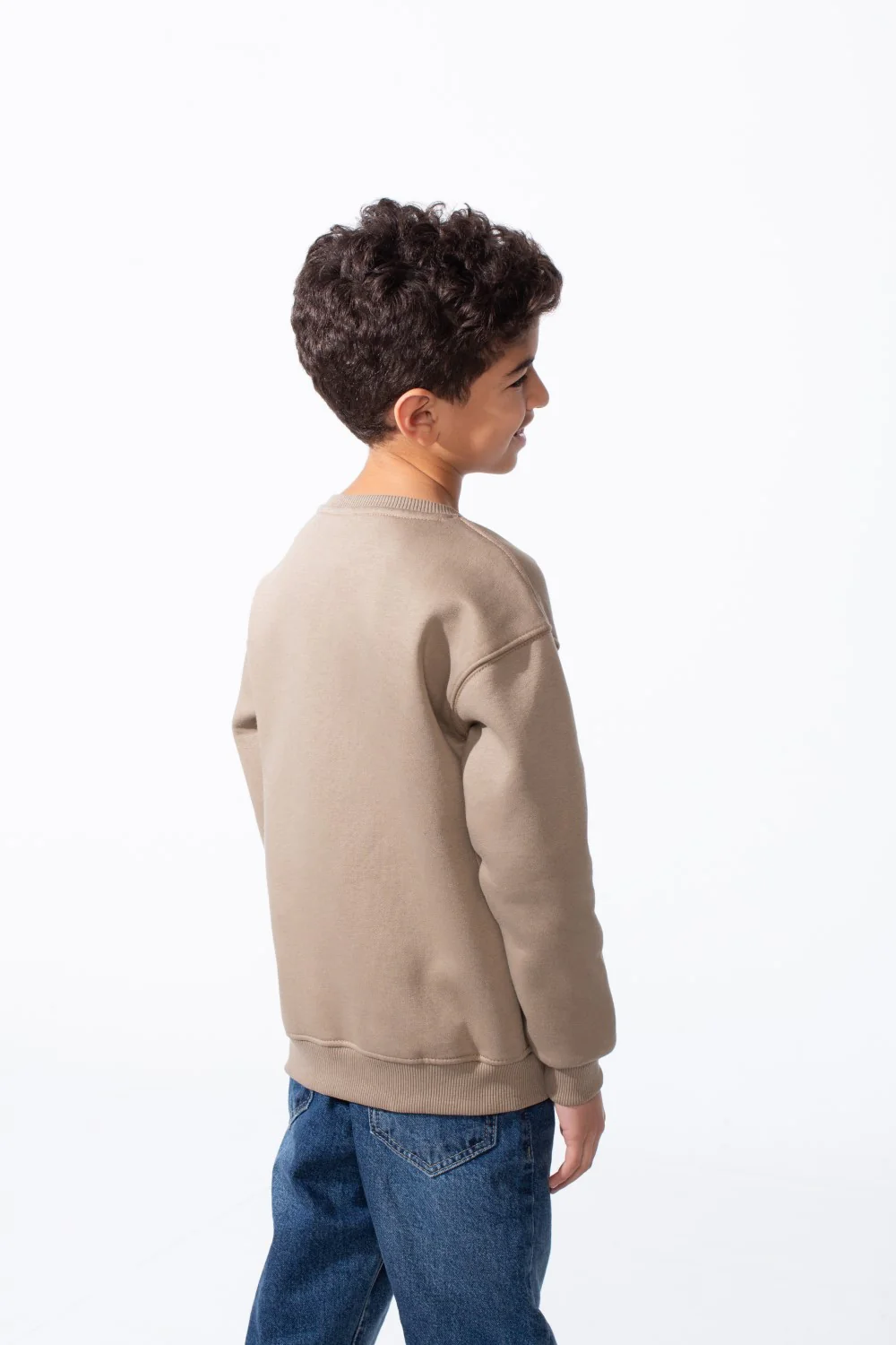 Boy's Ribbed Crew Neckline White Label Patch Dropped Shoulder Melton Slim Fit Sweatshirt - Image 38