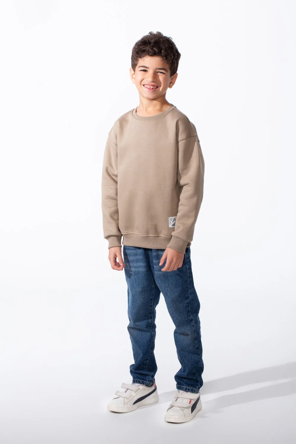 Boy's Ribbed Crew Neckline White Label Patch Dropped Shoulder Melton Slim Fit Sweatshirt - Image 39